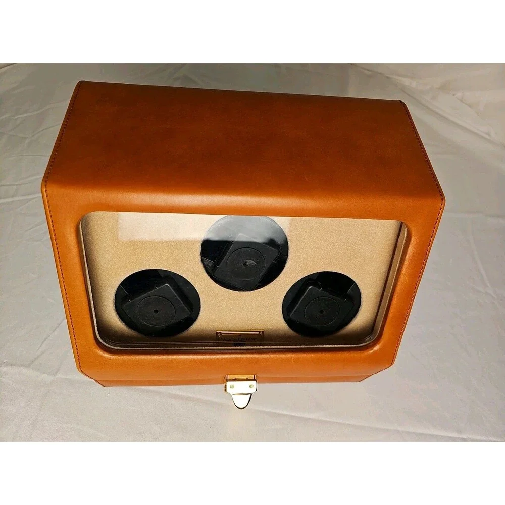 Alain LeBlanc Triple Automatic Watch Winder Leather Display Case Tested No Key